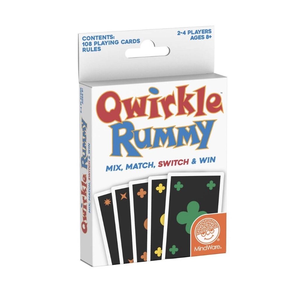 Qwirkle Rummy, card game packaging on a white background. AU & NZ