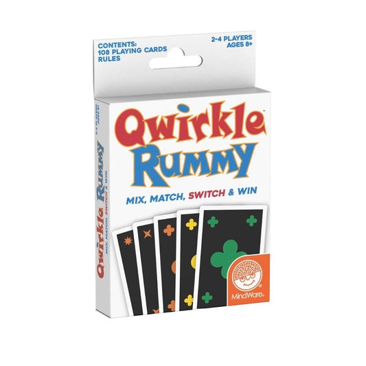 Qwirkle Rummy, card game packaging on a white background. AU & NZ